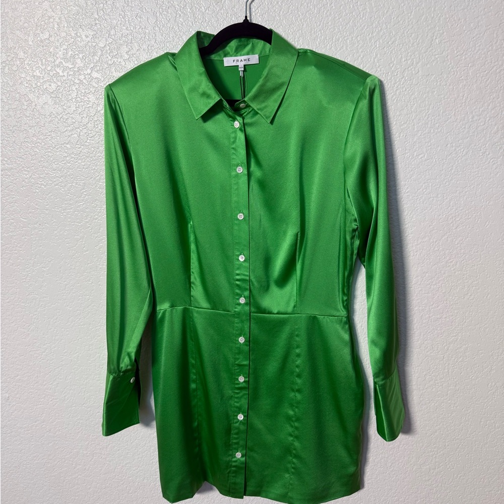 Frame Strong Shoulder Silk Mini Dress Size Medium